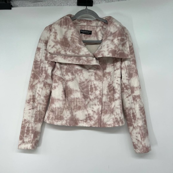 Bagatelle Faux Suede Tie-Dye Moto Jacket Women's Size XS Dusty Rose & White - Picture 2 of 9